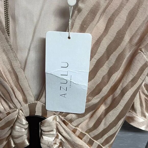 NWT womens AZULU golden stripes lesedi midi v neck ring ruffle dress size 2 - Picture 14 of 14
